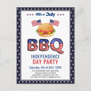 Amerikansk Flagga Rött vitt blått 4:e JULY BBQ Inbjudan Vykort