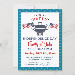 Amerikansk Flagga Rött vitt blått 4:e JULY BBQ Par Inbjudningar