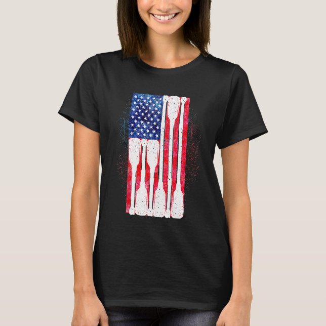 Amerikansk Flagga Rwing Oar Cute US Row Crew 4:e J T Shirt (Framsida)
