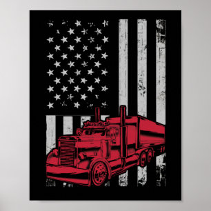 Amerikansk Flagga Semi Lastbil Driver 18 Wheeler Poster