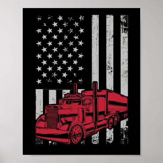 Amerikansk Flagga Semi Lastbil Driver 18 Wheeler Poster (Framsidan)