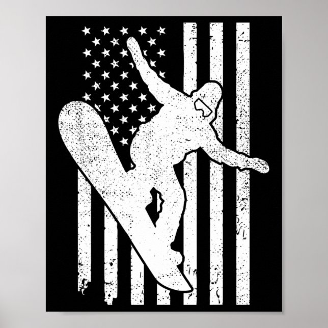Amerikansk Flagga Snowboard Snowboarder M Poster (Framsidan)