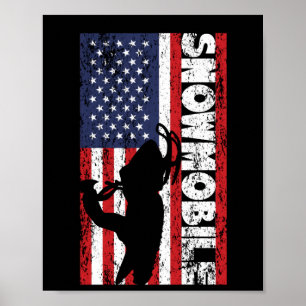 Amerikansk flagga snowmobile USA sleigh Poster