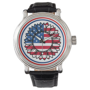 Amerikansk Flagga Solros-32222 Armbandsur