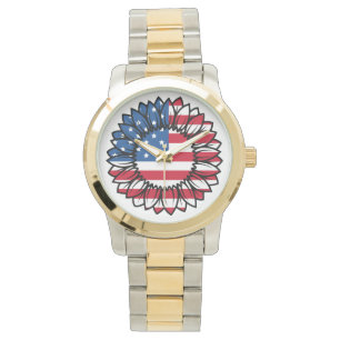 Amerikansk Flagga Solros-32222 Armbandsur