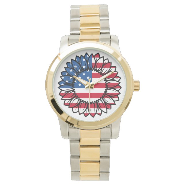 Amerikansk Flagga Solros-32222 Armbandsur (Framsida)