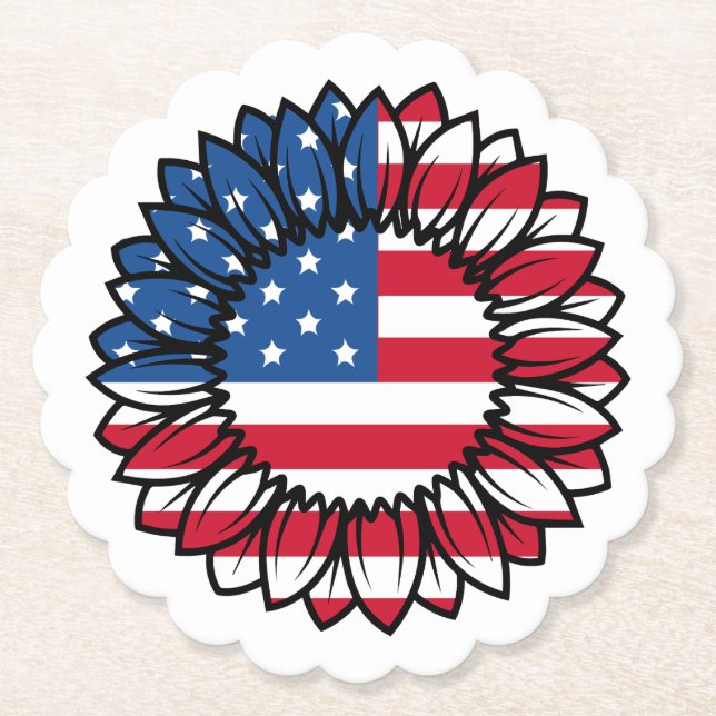 Amerikansk Flagga Solros-32222 Underlägg Papper (Framsida)