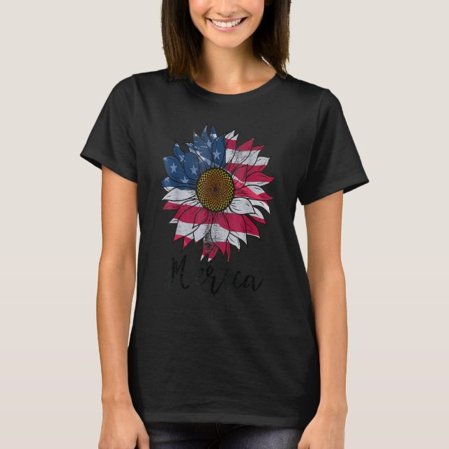 Amerikansk Flagga Solrosgrafi 4:e juli Meric T Shirt (Framsida)