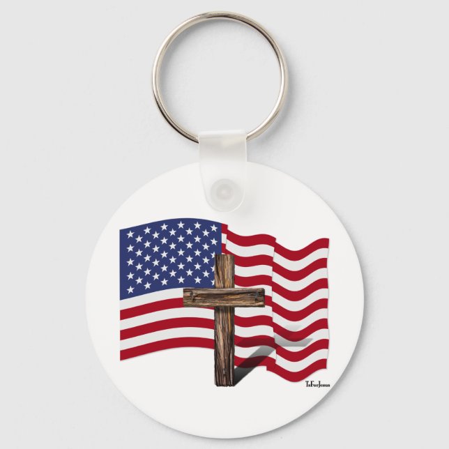 Amerikansk flagga som vajar och robust kors nyckelring (Framsida)