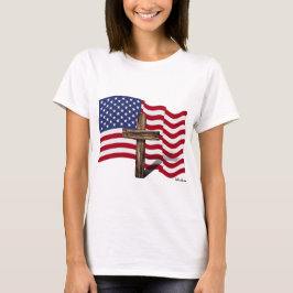 Amerikansk flagga som vajar och robust kors t-shirt