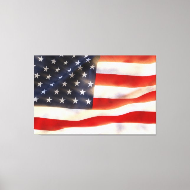 Amerikansk flagga som viftar i vinden canvastryck (Framsida)