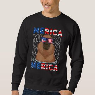 Amerikansk Flagga Söt Capybara Glad 4:e Juli Anime Lång Ärmad Tröja