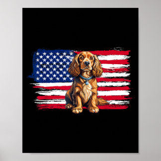 Amerikansk Flagga Spaniel Hund Djur 4:e Juli Poster