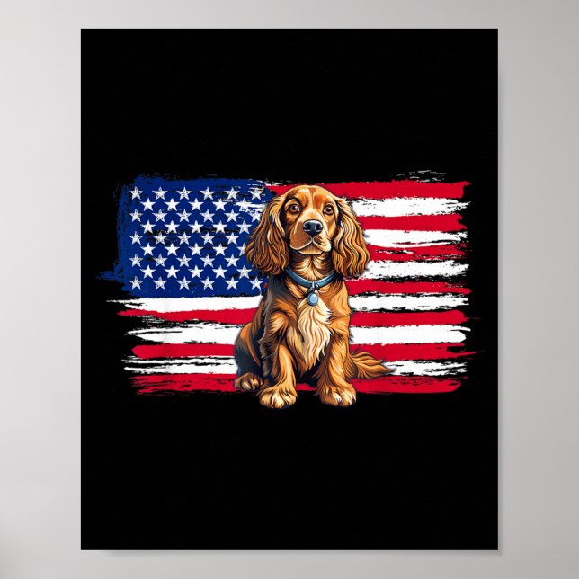 Amerikansk Flagga Spaniel Hund Djur 4:e Juli Poster (Framsidan)