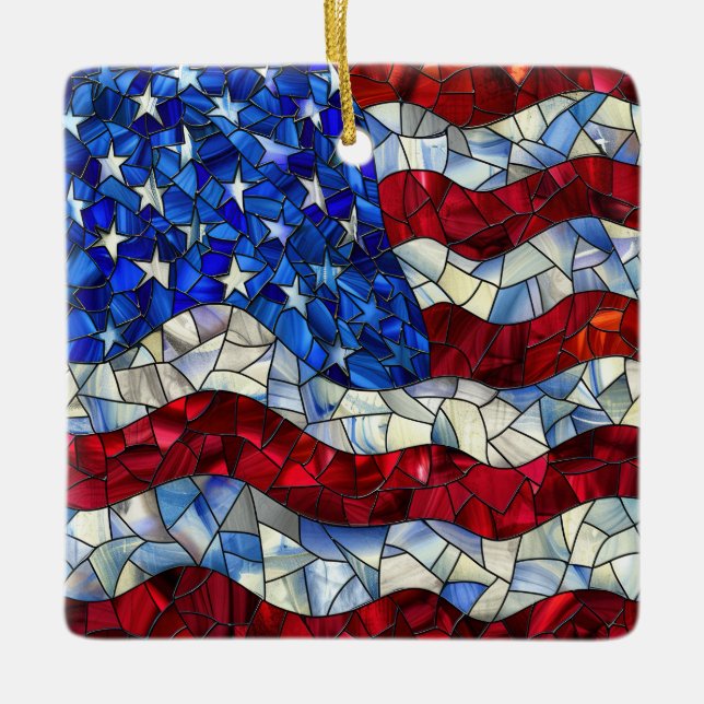 Amerikansk Flagga Stached Glass Ornament (Framsida)