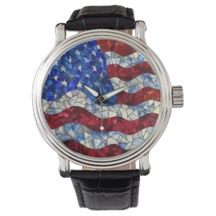 Amerikansk Flagga Stached Glass Watch Armbandsur