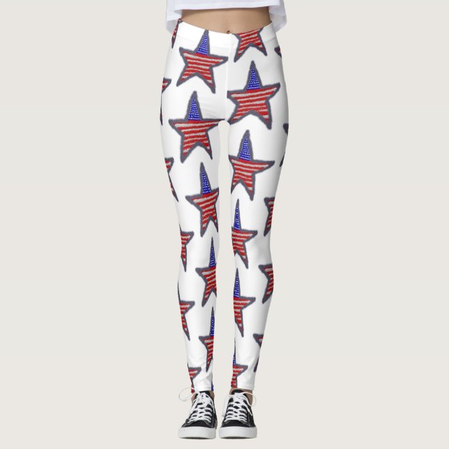 Amerikansk Flagga-stjärna Leggings (Framsida)
