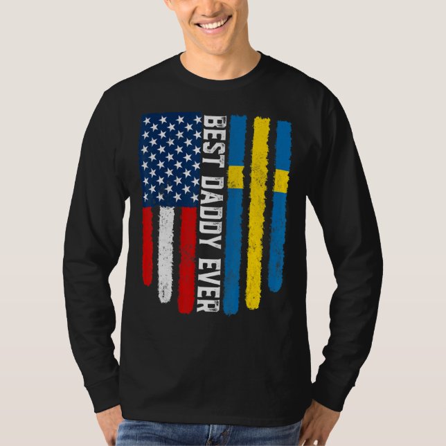 Amerikansk Flagga & Sverige Flagga Best Pappa-fami T Shirt (Framsida)
