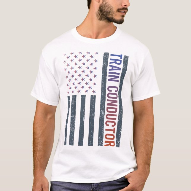 Amerikansk flagga - Tågkonduktör T Shirt (Framsida)