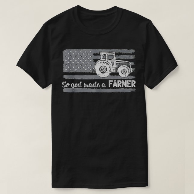 Amerikansk Flagga Tractor så Gud gjorde en farmer T Shirt (Design framsida)