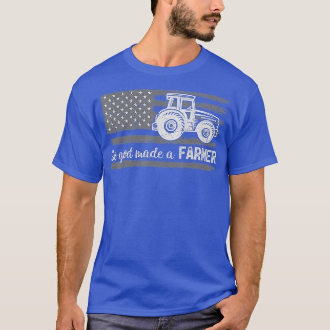 Amerikansk Flagga Tractor så Gud gjorde en farmer T Shirt (Framsida)