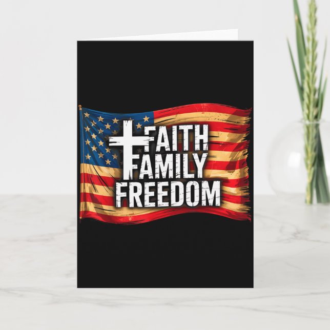 Amerikansk flagga Tro Familj Frihet Kristna  Kort (Framsida)