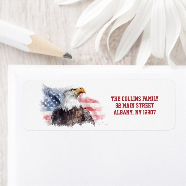 Amerikansk flagga USA 4:e juli Returadress Etikett (Insitu)