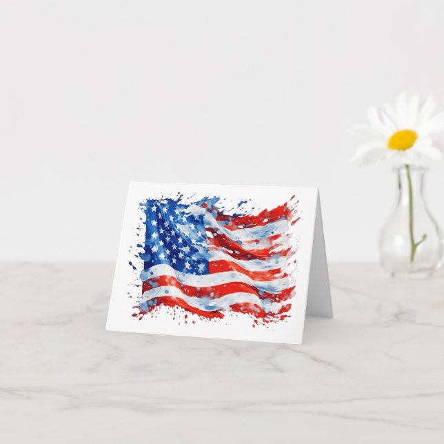 Amerikansk flagga USA akvarell 4:e juli Kort (Liten växt)