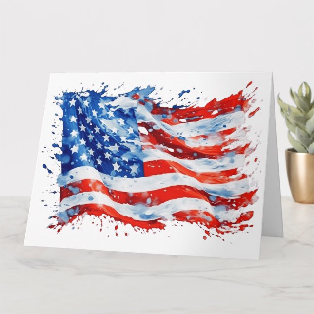 Amerikansk flagga USA akvarell 4 juli Kort (Liten växt)