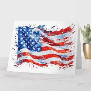Amerikansk flagga USA akvarell 4 juli Kort