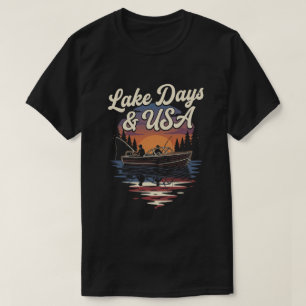 Amerikansk flagga USA: Lake Days Patriotisk Fiskeb T Shirt