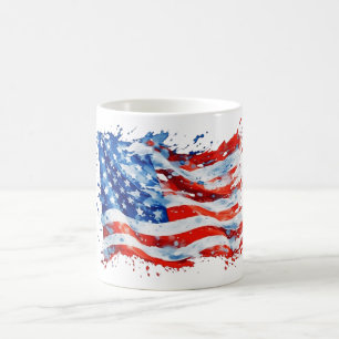 Amerikansk flagga USA Watercolor 4 juli Kaffemugg