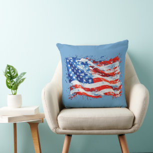 Amerikansk flagga USA Watercolor 4 juli Kudde