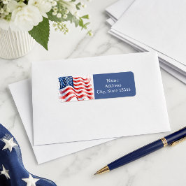 Amerikansk flagga Vågig USA Patriotisk blå Returadress Etikett