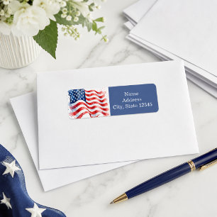 Amerikansk flagga Vågig USA Patriotisk blå Returadress Etikett