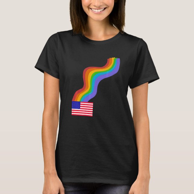 Amerikansk Flagga Vågigt Rainbow ROYGBIV-Pridet i  T Shirt (Framsida)