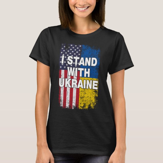 Amerikansk flagga Vi stöder Ukrainsk flagga Jag st T Shirt (Framsida)