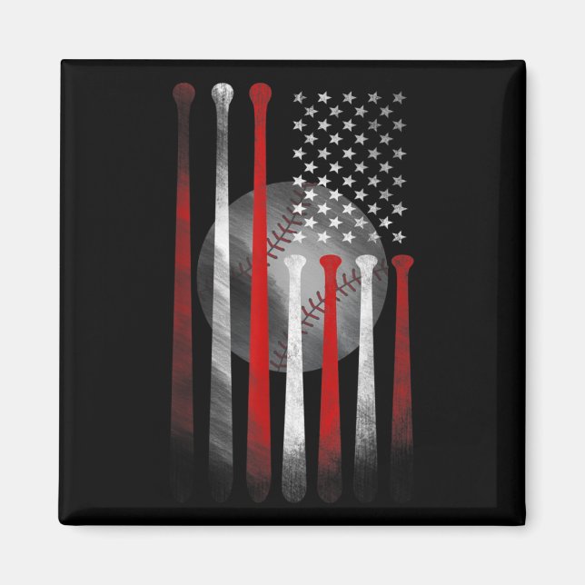 Amerikansk Flagga Vintage Baseball Magnet (Framsidan)