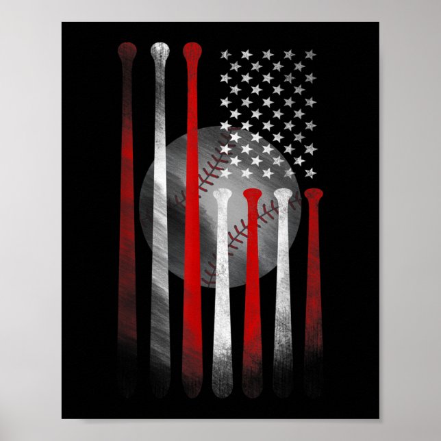 Amerikansk Flagga Vintage Baseball Poster (Framsidan)