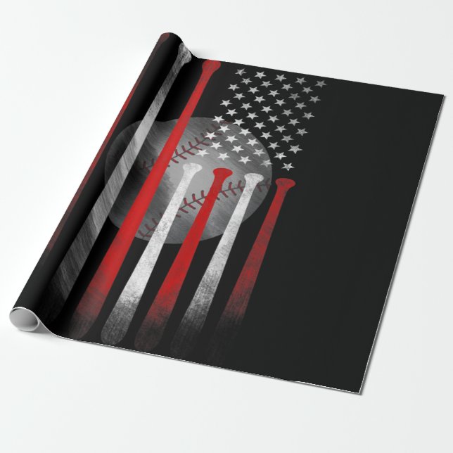 Amerikansk Flagga Vintage Baseball Presentpapper (Utrullad)