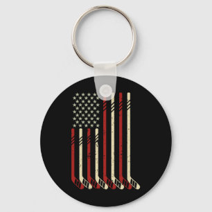 Amerikansk Flagga Vintage Usa Ishockey Älskare Fan Nyckelring