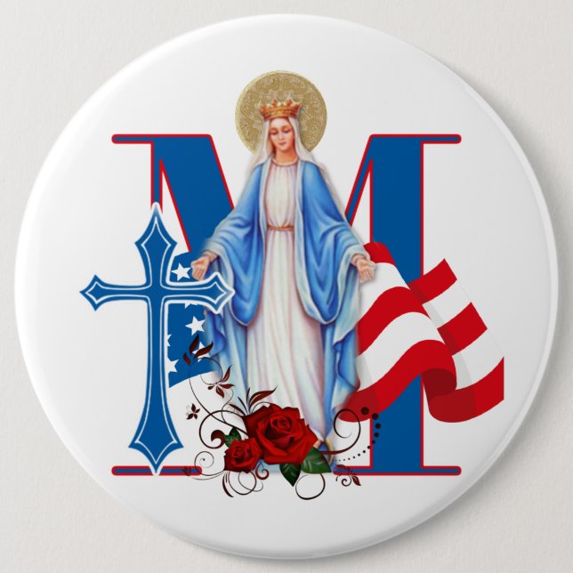 AMERIKANSK FLAGGA VIRGIN MARY RELIGIÖSA RO KNAPP (Framsida)