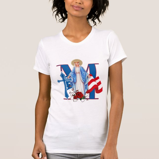 AMERIKANSK FLAGGA VIRGIN MARY RELIGIÖSA RO T SHIRT (Framsida)
