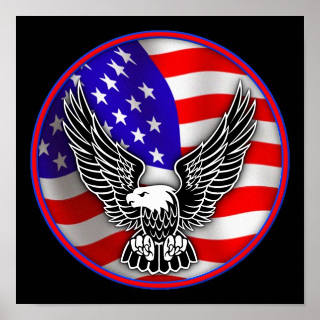 Amerikansk flagga vit huvudhavsörn USA Affisch Sky (Framsidan)