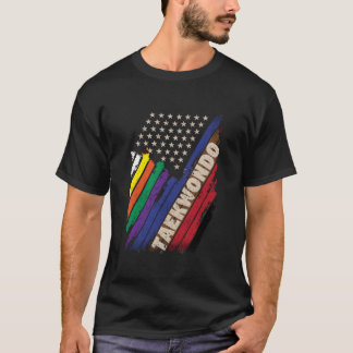 Amerikansk Flagga Vit Svart Bälte Färger Taekwondo T Shirt