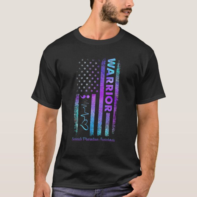 Amerikansk Flagga Warrior Suicide Prevention Aware T Shirt (Framsida)