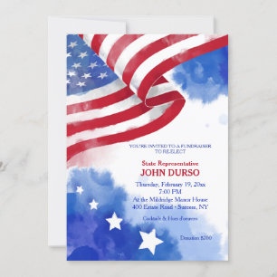 Amerikansk Flagga Watercolor Fundraiser-inbjudan Inbjudningar