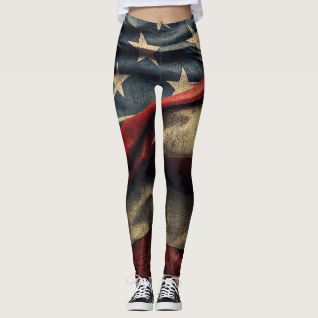 Amerikansk Flagga Wave Design Leggings (Framsida)