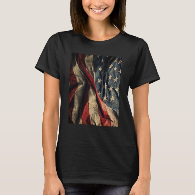 Amerikansk Flagga Wave Fabric Design Kvinnor T Shirt (Framsida)