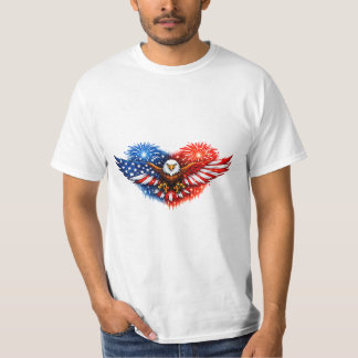 Amerikansk flaggad örn hjärta fyrverkerier Patriot T Shirt